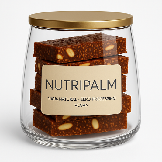 “NutriPalm Fig & Chia Seeds Bar – nutritious snack bar made with sun-dried figs, chia seeds, nuts, and oats for natural sweetness and fiber.”