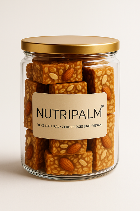 “NutriPalm Dry Fruits Jaggery Granola Bar – healthy granola snack made with dry fruits, oats, seeds, and natural jaggery, no refined sugar.”