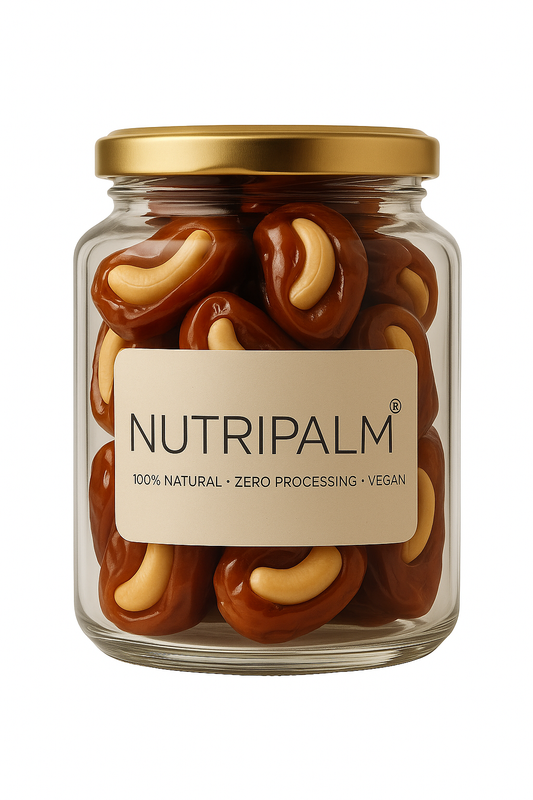 “NutriPalm Cashew Stuffed Dates in Premium Glass Jar – Healthy Dry Fruit Gift Pack”