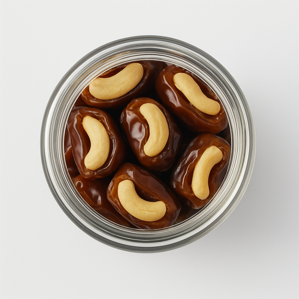 “NutriPalm Cashew Stuffed Dates in Premium Glass Jar – Healthy Dry Fruit Gift Pack”