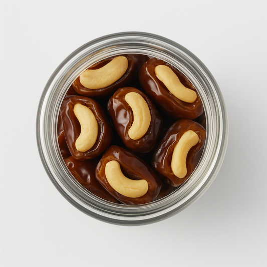 “NutriPalm Cashew Stuffed Dates in Premium Glass Jar – Healthy Dry Fruit Gift Pack”