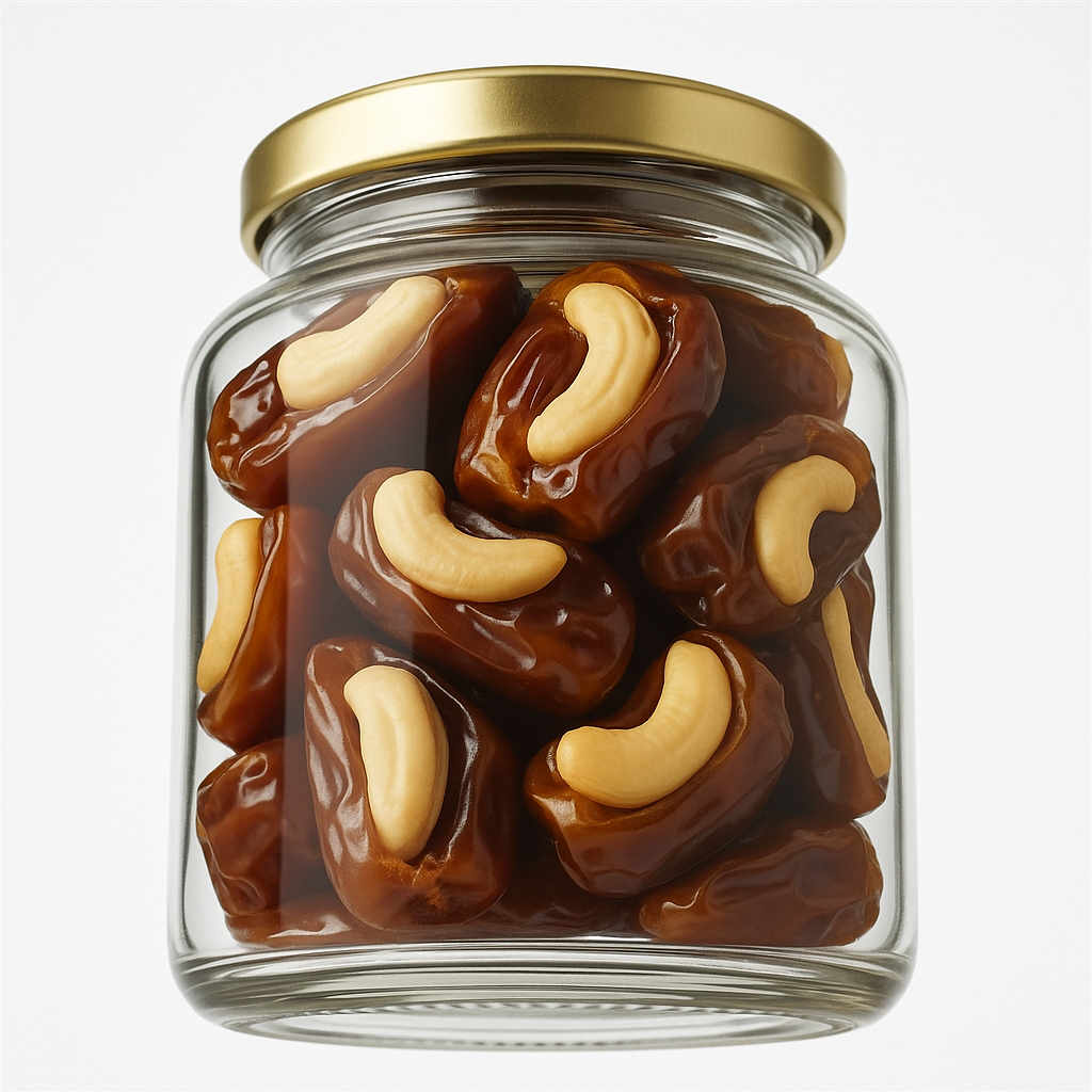 “NutriPalm Cashew Stuffed Dates in Premium Glass Jar – Healthy Dry Fruit Gift Pack”