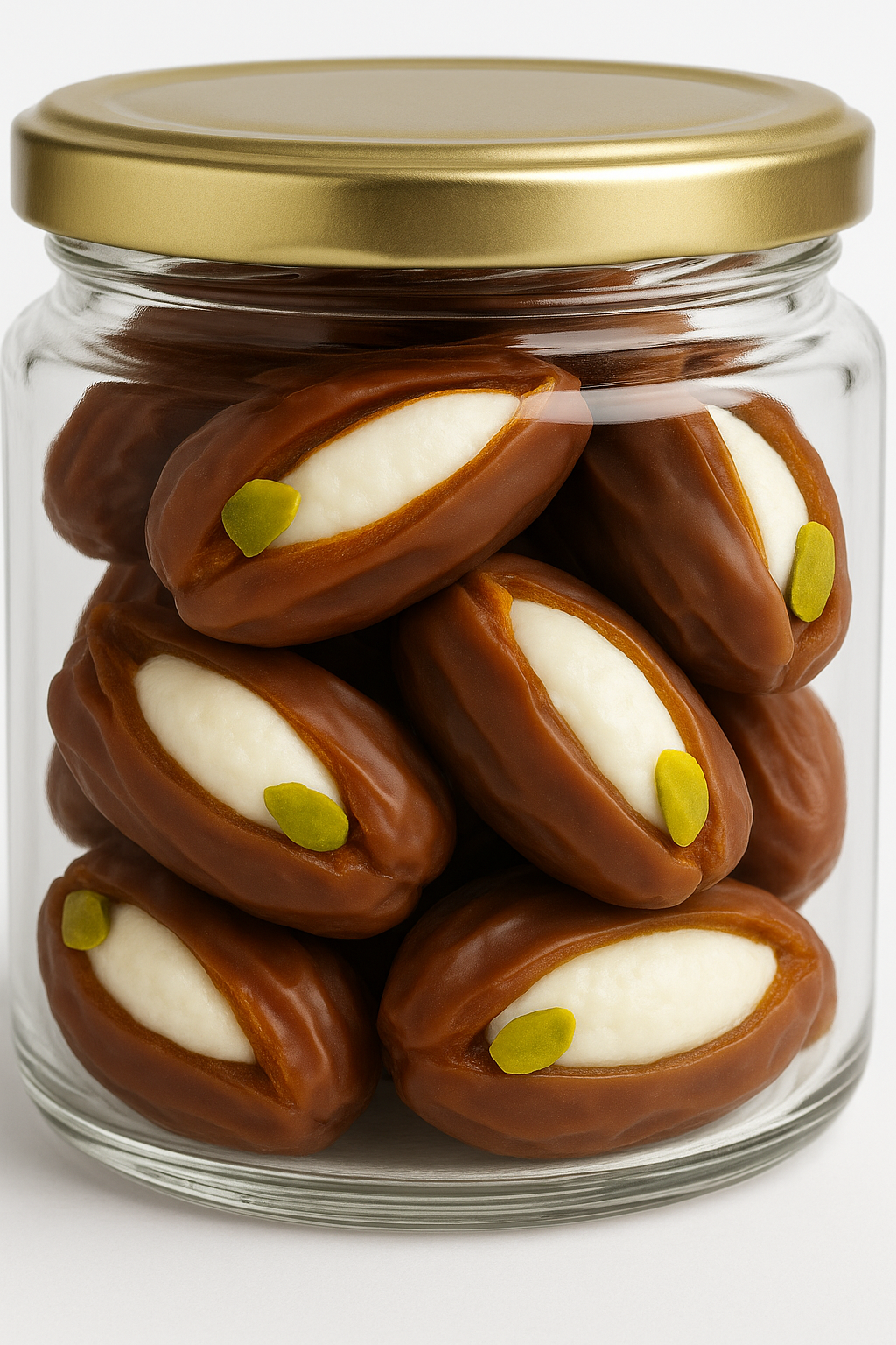 "NutriPalm Coconut Cream Stuffed Dates in premium glass jar – healthy gourmet stuffed dates with creamy coconut filling for gifting and snacking"