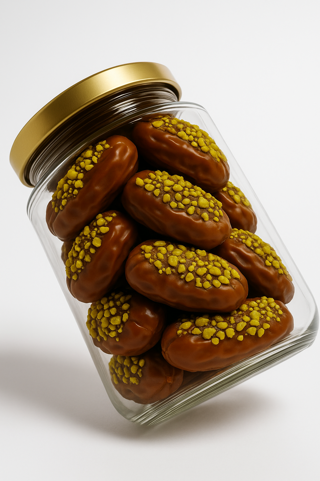 "NutriPalm premium pistachio coated stuffed dates in glass jar – healthy gourmet sweet and luxury gift pack"