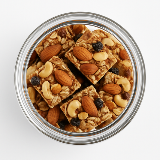 “NutriPalm Dry Fruits Jaggery Granola Bar – healthy granola snack made with dry fruits, oats, seeds, and natural jaggery, no refined sugar.”