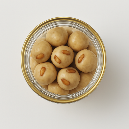 “NutriPalm Cashew Coconut Laddoos – creamy cashew and coconut sweets made with natural ingredients, dates, and jaggery.”