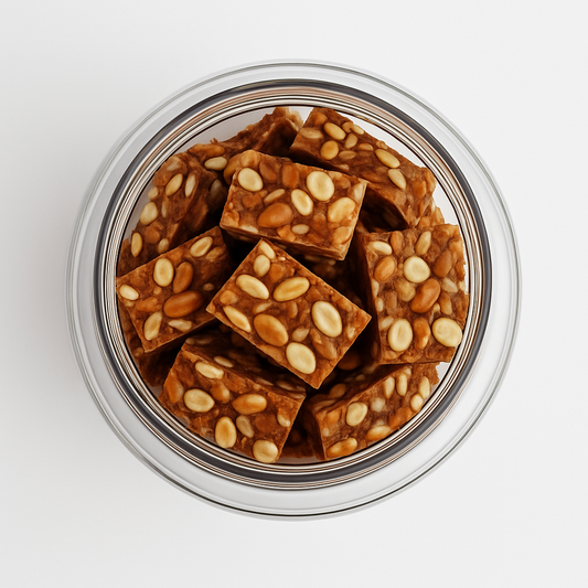 “NutriPalm Peanut Jaggery Crunch Bar – crunchy energy bar made with roasted peanuts and jaggery, a protein-packed healthy snack.”