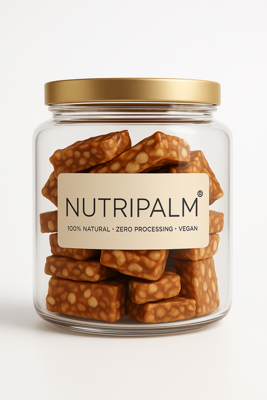 “NutriPalm Peanut Jaggery Crunch Bar – crunchy energy bar made with roasted peanuts and jaggery, a protein-packed healthy snack.”

