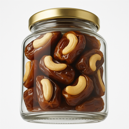 “NutriPalm Cashew Stuffed Dates in Premium Glass Jar – Healthy Dry Fruit Gift Pack”