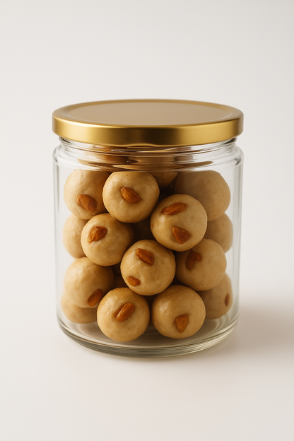 “NutriPalm Cashew Coconut Laddoos – creamy cashew and coconut sweets made with natural ingredients, dates, and jaggery.”
